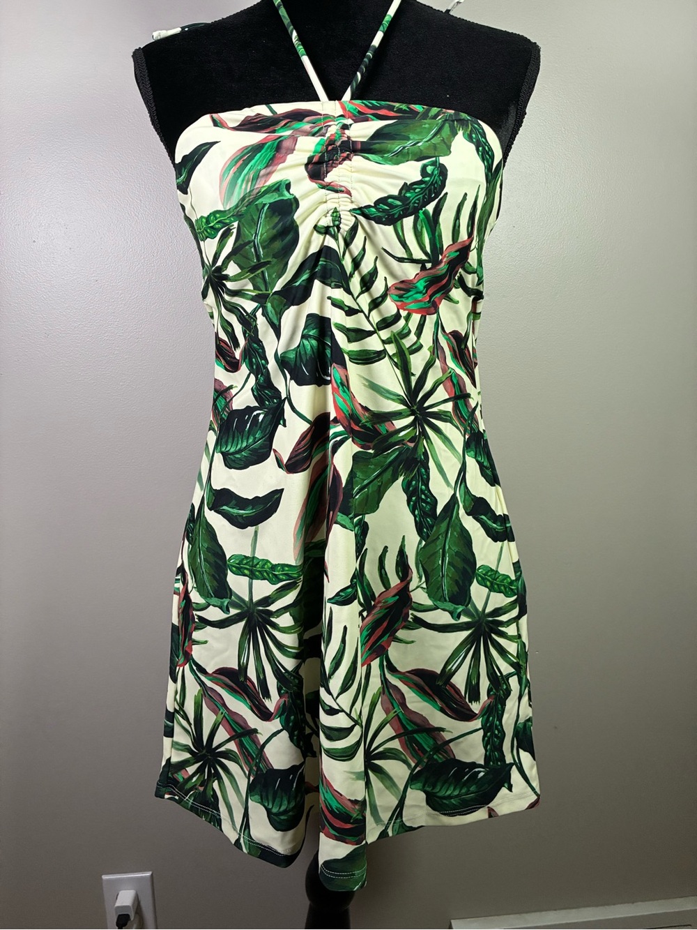 Andie Swim Waikiki Dress / Swim Cover Up Ivory Palm Tropical Print Medium - Picture 2 of 9